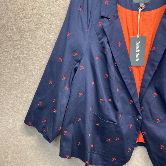 Modcloth‎ Embroidered Blazer Jacket Womens Plus 28 Navy Blue Umbrellas Novelty - Picture 4 of 14